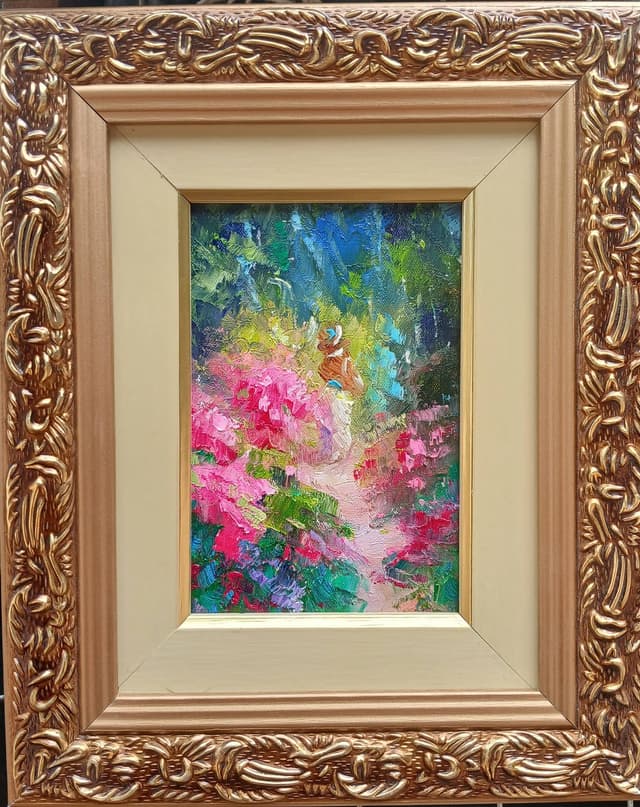 Quadro original "Jardim em Aquarela Vibrante" — Impressionismo, A óleo sobre tela, 24 x 30 cm, pintado à mão por Marah Silva